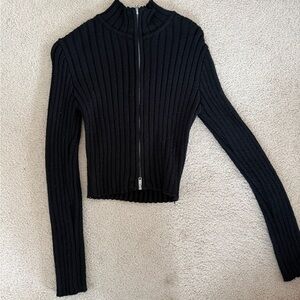Garage Black Ribbed Zip-Up Sweater